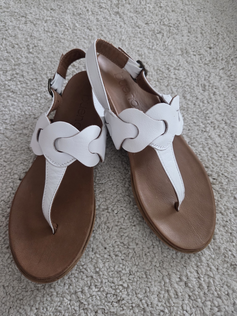 Bueno White Leather Braided T-Strap Sandals 38